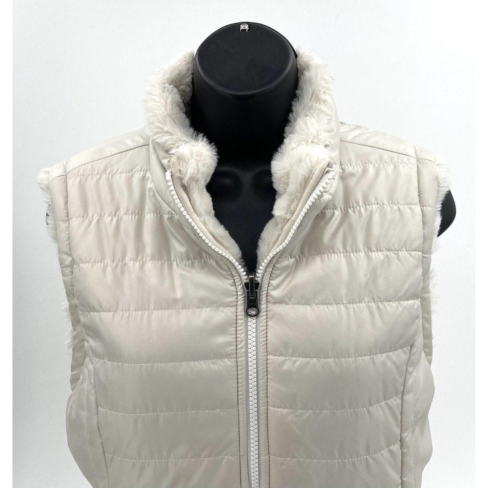 Nicole Miller Women's Faux Fur Reversible Vest Women's Medium M Off White NWOT - Picture 5 of 11